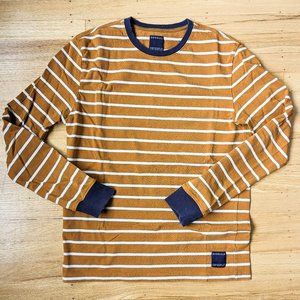 Goodale longsleeve, slim fit striped shirt - dark mustard, navy, white sz Medium